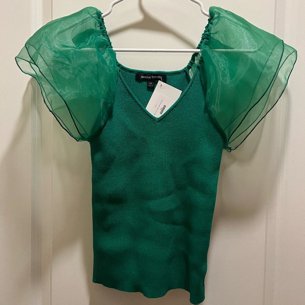 Jealous Tomato Green Ruffle Top Medium NWT
